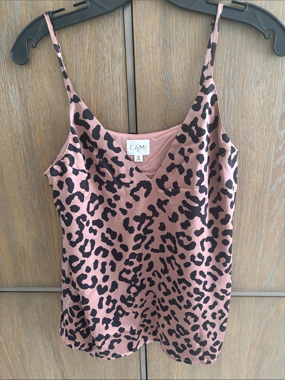 Ami Pink Leopard Print Satin V-Neck Cami Top
